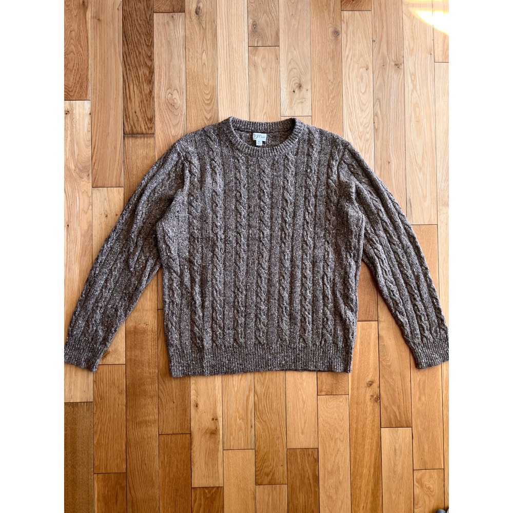 J. Crew Wool Blend Cable Knit Fisherman Pullover Sweater Brown Mens Size XL
